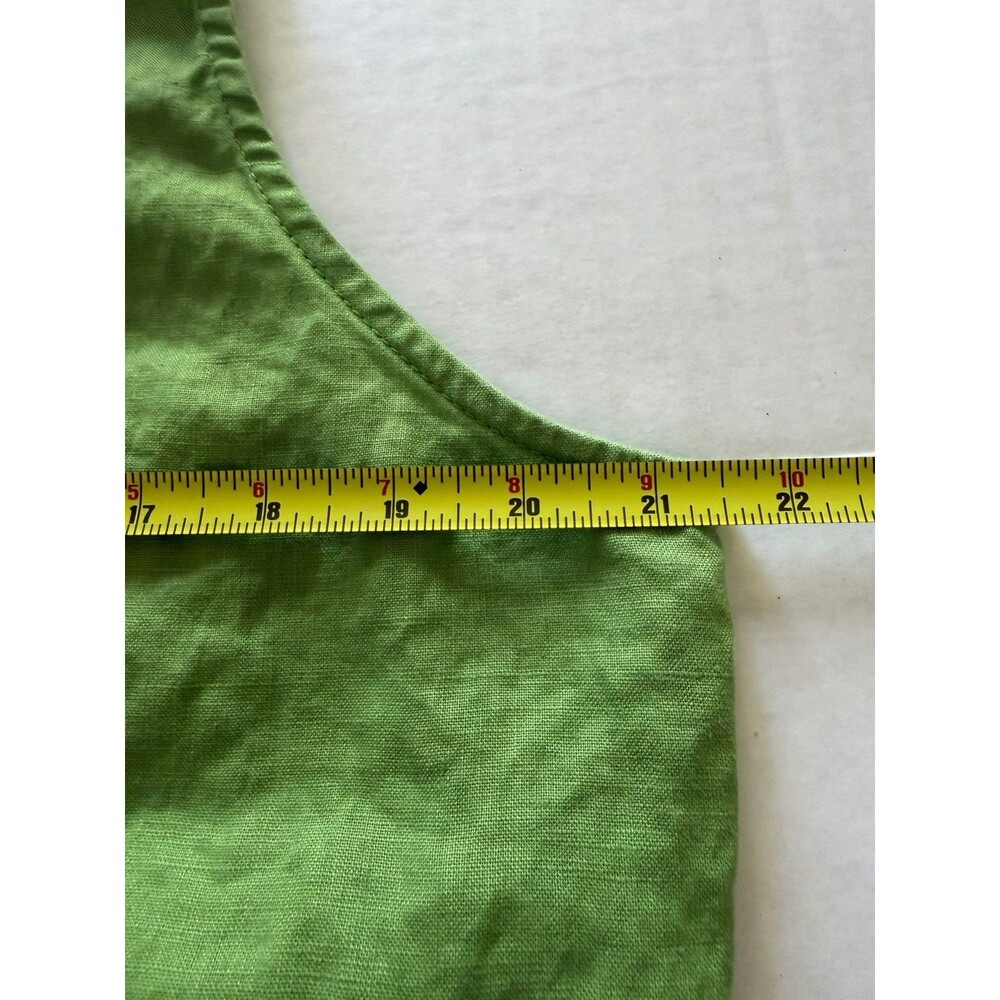 J Jill Green Linen Shift Dress L Petite 100% Linen Sleeveless Buttons Lagenlook - Picture 5 of 6